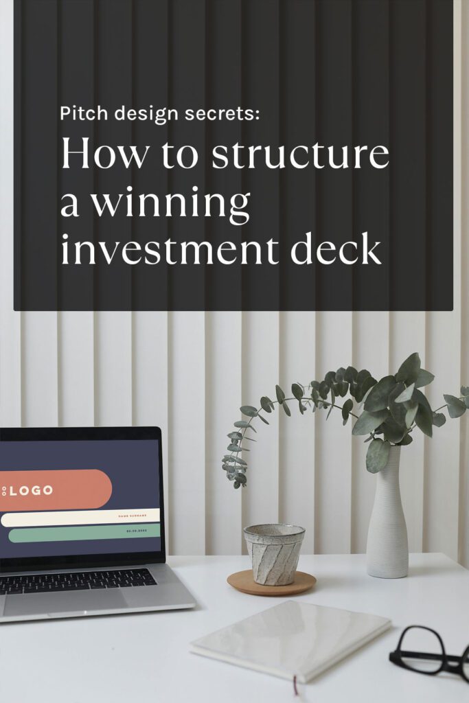 Image titled: how to create a winning investment deck, pitch design secrets. Showing a laptop next to coffee cup, glasses and notebook.